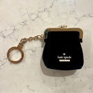 Used Kate Spade Little Black 3d Coin Purse Charm With Keychain Velvet Bag